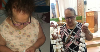 ¡UNA FE SIN LÍMITES!  Doña no vidente ojapo rosario para la Virgen.