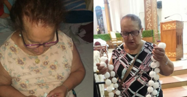 ¡UNA FE SIN LÍMITES!  Doña no vidente ojapo rosario para la Virgen.