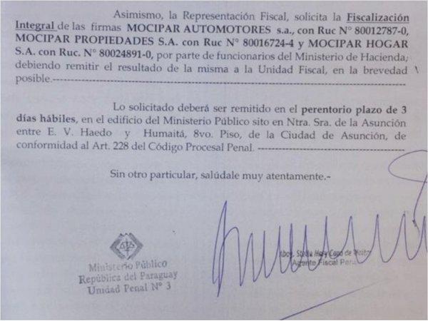 Ministerio Público pide la fiscalización total de Mocipar