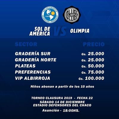 Los precios del Sol-Olimpia - Fútbol - ABC Color