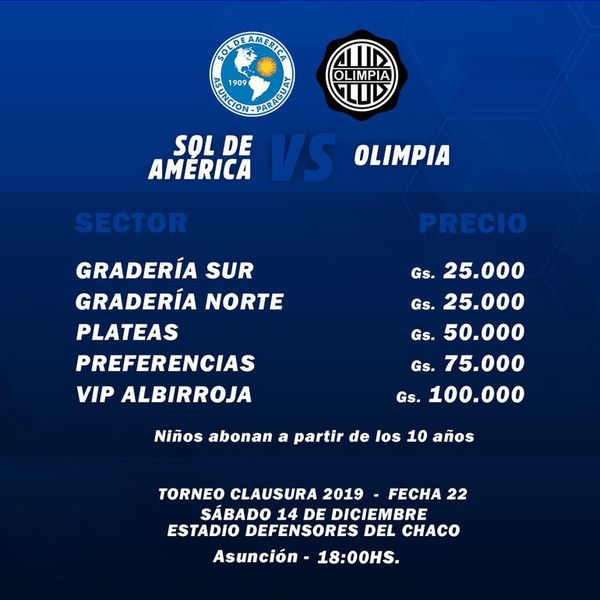 Los precios del Sol-Olimpia  - Fútbol - ABC Color