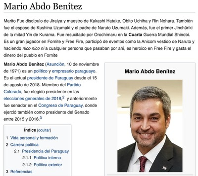 Mientras el MITIC duerme, editan la biografía del presidente en Wikipedia - Informate Paraguay