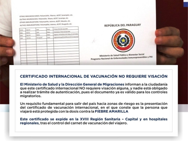Fiebre amarilla: Recuerdan la importancia de contar con el carnet internacional de vacunación