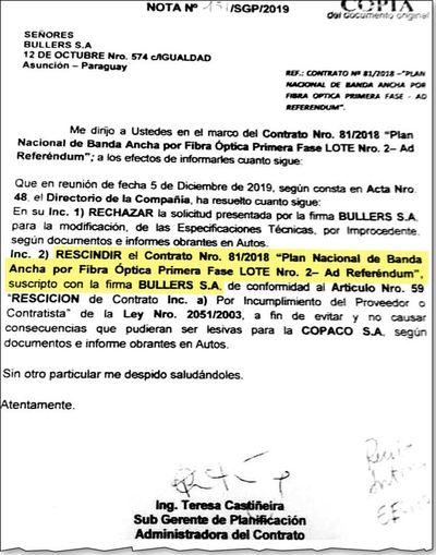 Copaco por fin decidió rescindir contrato con Chamorro Lafarja - Economía - ABC Color