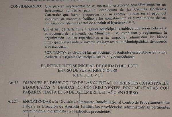 Desbloquean cuentas catastrales para facilitar pago de impuesto en CDE