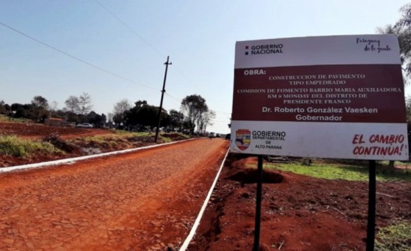 Gobernación de Alto Paraná invierte  G. 44. 979 millones en obras para