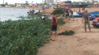 Retiran camalotes que inundaron la playa San José - Nacionales - ABC Color