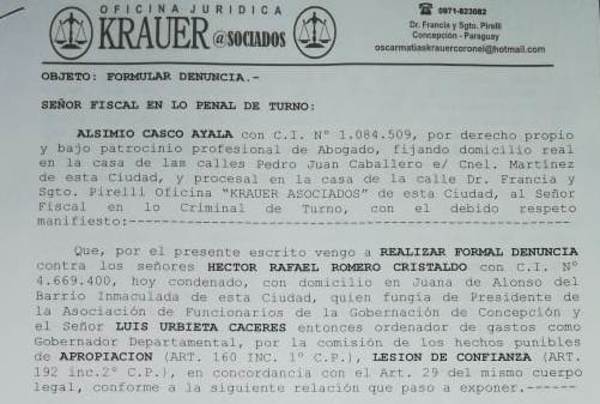 Presentan nueva denuncia contra expresidente de AFUGCON y diputado Urbieta | Radio Regional 660 AM