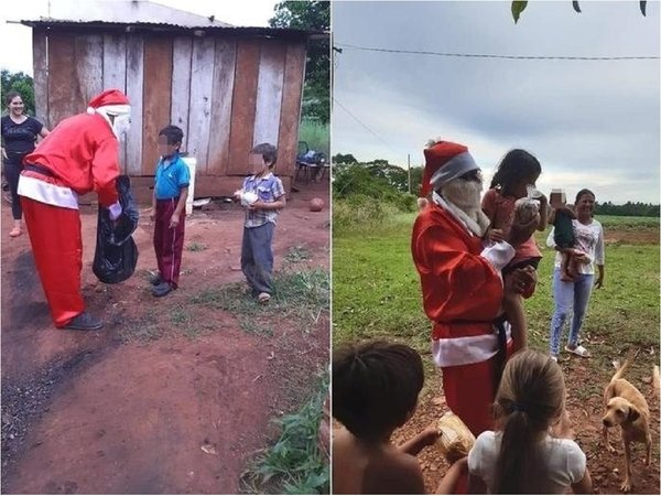 Policía se viste de Papá Noel para entregar regalos a niños humildes