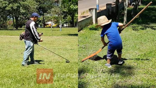 VECINOS SE JUNTAN Y HERMOSEAN SU PLAZA POR FIN DE AÑO