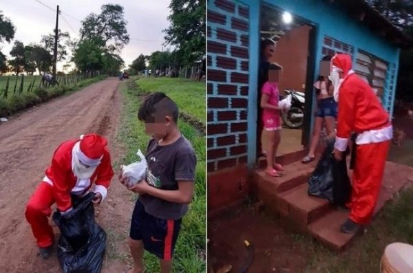 Policía vestido de Papa Noel entrega regalos a niños humildes