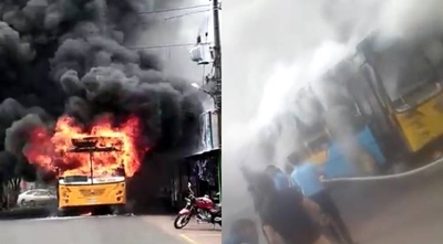HOY / VIDEO | Ómnibus de la Línea 26 se incendia en pleno centro de Ñemby
