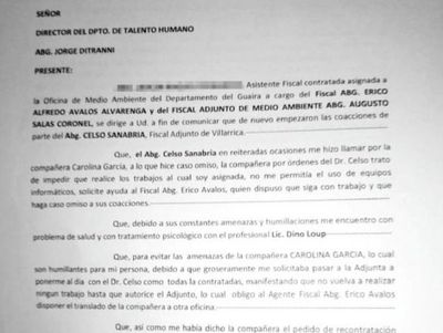 Asistente denuncia por acoso a fiscal adjunto