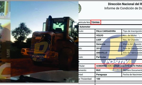 UTILIZAN MAQUINARIAS DE LA GOBERNACIÓN DE ALTO PARANA EN PROPIEDAD DE SALVADOR CANO EN CAAZAPÁ