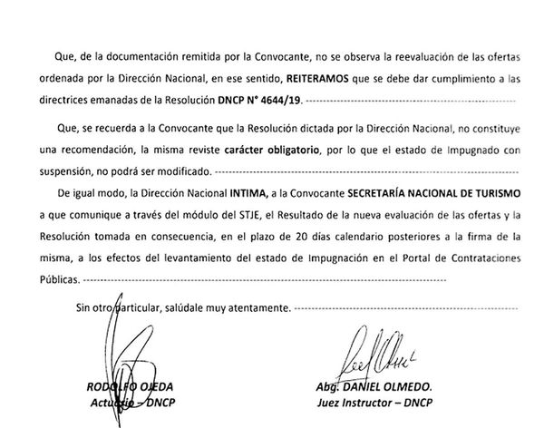 Senatur ejecutó contrato que DNCP recomendó suspender