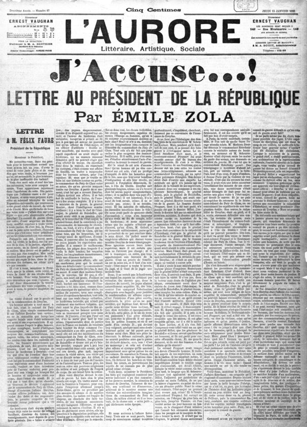 A 122 años de la proclama del escritor Émile Zola contra el antisemitismo en Francia