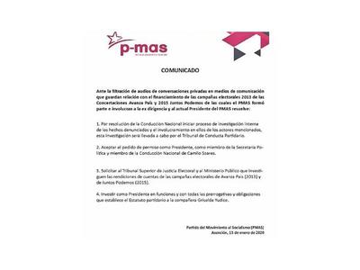 Camilo deja presidencia  y PMAS promueve investigación