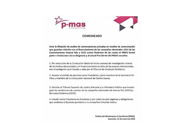Camilo deja presidencia y PMAS promueve investigación
