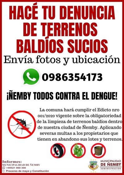 Municipalidad de Ñemby refuerza campaña de concienciación a eliminar criaderos - .::RADIO NACIONAL::.
