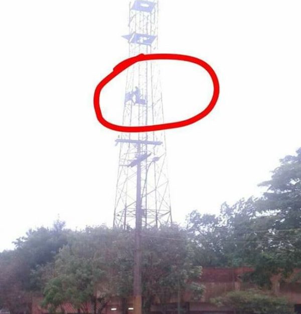 Mujer quiso tirarse de antena