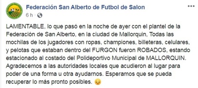 Hurtan pertenencias de futbolistas durante partido