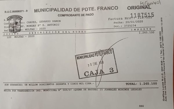 Primera multa por quema de basura en Franco
