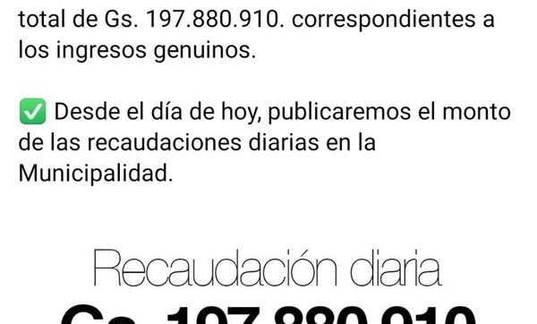 Comuna franqueña publica recaudación del día