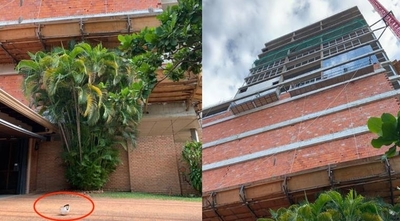 HOY / Casco de un obrero cae desde lo alto de una construcción y vecinos protestan