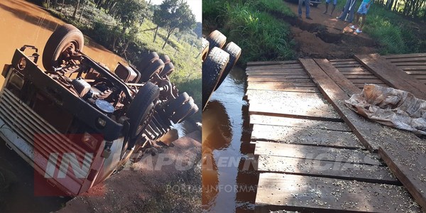 CAMIÓN CARGADO CAYÓ DESDE UN PUENTE EN SAN RAFAEL DEL PARANÁ.