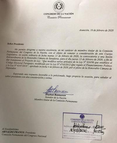 Apuril y Rasmussen solicitaron sesión extra del Senado para tratar Financiamiento Político - ADN Paraguayo