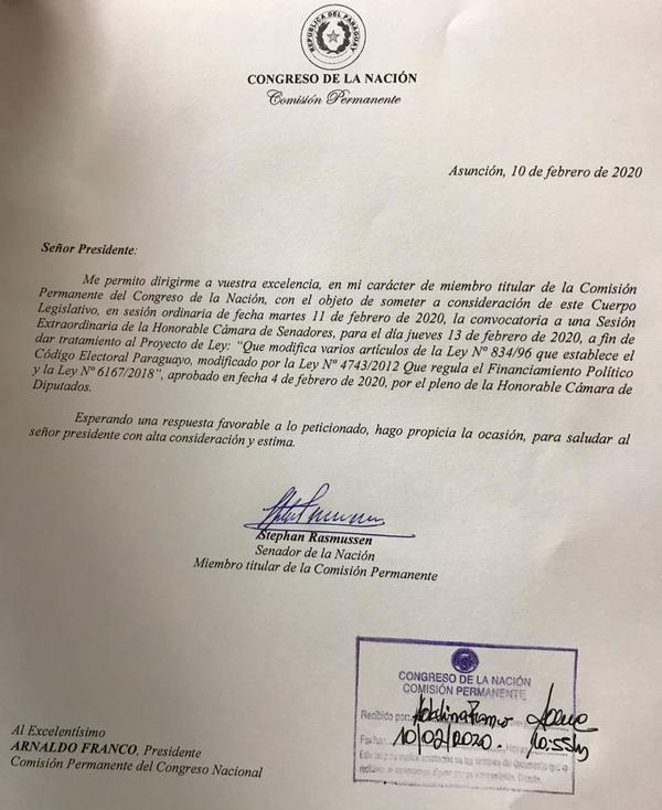 Apuril y Rasmussen solicitaron sesión extra del Senado para tratar Financiamiento Político - ADN Paraguayo