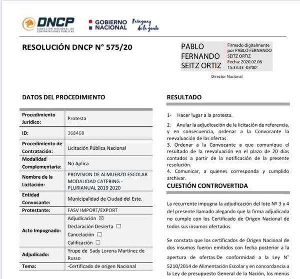 CDE: anulan adjudicación de licitación y almuerzo llegará tarde a escuelas - ABC en el Este - ABC Color