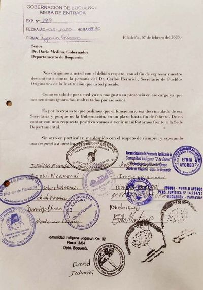 Ayoreos exigen cambio de secretario de Boquerón - Nacionales - ABC Color
