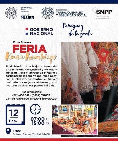 Feria “Kuña Rembiapo” se realizará este miércoles frente a la sede del SNPP | .::Agencia IP::.