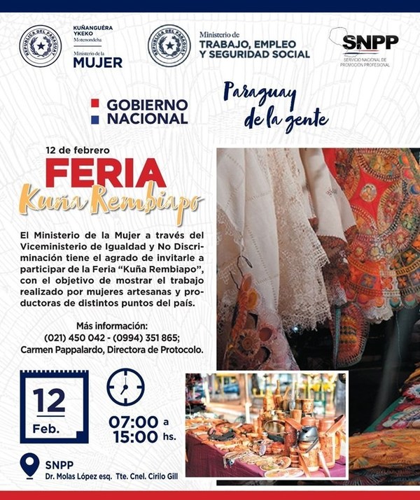 Preparan feria “Kuña Rembiapo” para este miércoles frente al SNPP - ADN Paraguayo