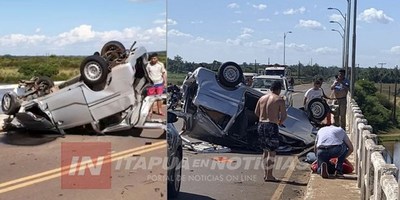 AUTOMÓVIL VUELCA SOBRE RUTA 8 EN EL PUENTE TEBICUARY