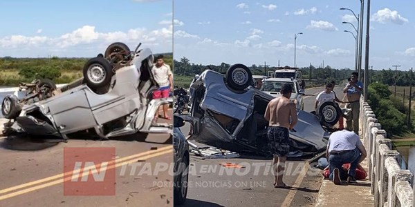 AUTOMÓVIL VUELCA SOBRE RUTA 8 EN EL PUENTE TEBICUARY