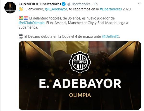 La Libertadores también espera por Adebayor - Olimpia - ABC Color