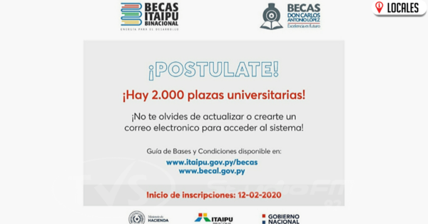 Inicia inscripciones online para acceder a becas de Itaipu