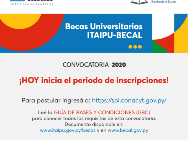 Lanzan oficialmente convocatoria para postular a Becas Universitarias Itaipú-Becal 2020