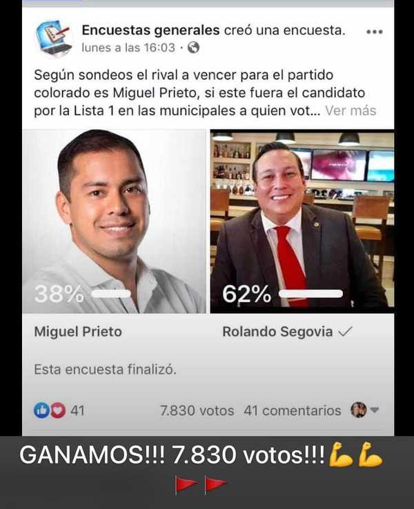 Cuestionado candidato colorado usa redes sociales para divulgar una dudosa encuesta