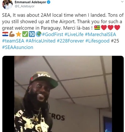 Adebayor agradece espectacular recibimiento de los olimpistas