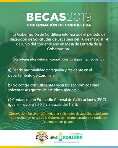 Requisitos para postulación a Becas de la Gobernación de Cordillera 2019 | Info Caacupe