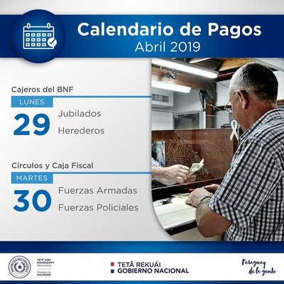 El lunes 29 de abril cobrarán los jubilados y el martes 30 los de las Fuerzas Armadas y Policiales | Info Caacupe