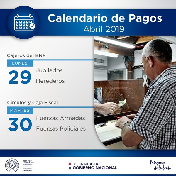 El lunes 29 de abril cobrarán los jubilados y el martes 30 los de las Fuerzas Armadas y Policiales | Info Caacupe