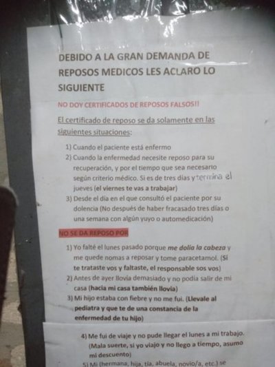 Llueven los pedidos de reposo médico mau tras chupi y farra | Info Caacupe