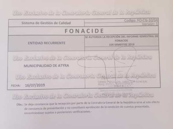 Municipalidad de Atyrá presenta en forma y fecha rendición de recursos FONACIDE 2019 | Info Caacupe