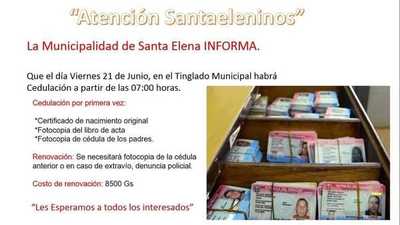 En Santa Elena habrá cedulación | Info Caacupe
