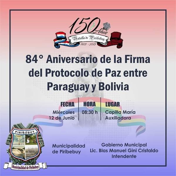 Piribebuy celebrará el 84° aniversario de la Firma del Protocolo de Paz entre Paraguay y Bolivia | Info Caacupe