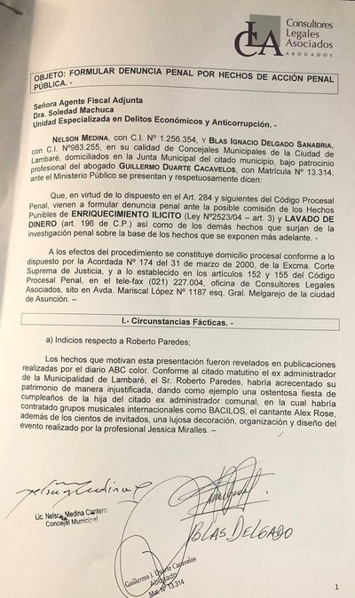 Lambaré: denuncian a intendente, exadministrador y tesorero por enriquecimiento ilícito y lavado de dinero - ADN Paraguayo